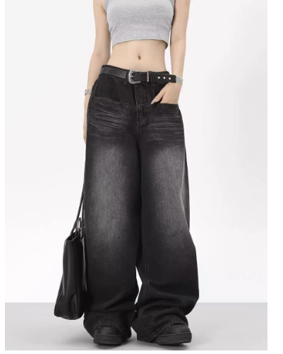 Black Baggy Washed Jeans with Vintage Style